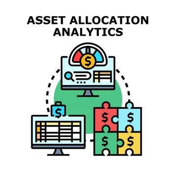 Asset allocation analytics calculating financial investment strategy Stock Illustration