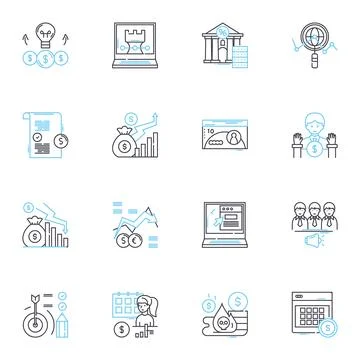 Asset allocation linear icons set. Diversification, Portfolio, Risk, Returns Stock Illustration