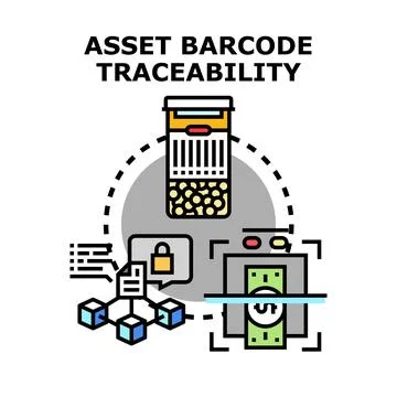 Asset barcode traceability tracking financial physical products Ilustração Stock