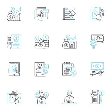 Asset diversification linear icons set. Allocation, Variety, Spread, Mix Stock Illustration