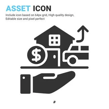 Asset icon vector with glyph style isolated on white background Illustrazione stock