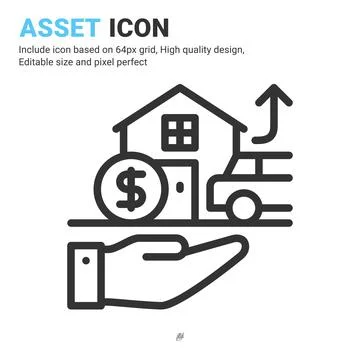 Asset icon vector with outline style isolated on white background 스톡 일러스트