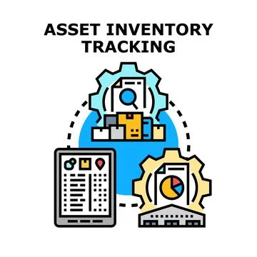 Asset inventory tracking system managing company stock Stock Illustration