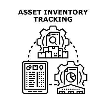 Asset inventory tracking system managing company stock Stock Illustration