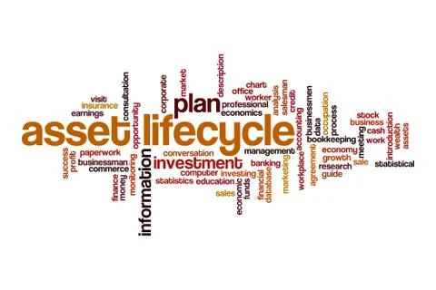 Asset lifecycle word cloud concept Stock Illustration