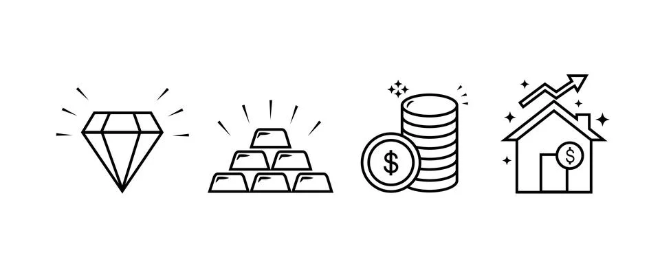 Asset line icon set vector illustration solid stroke design Illustrazione stock