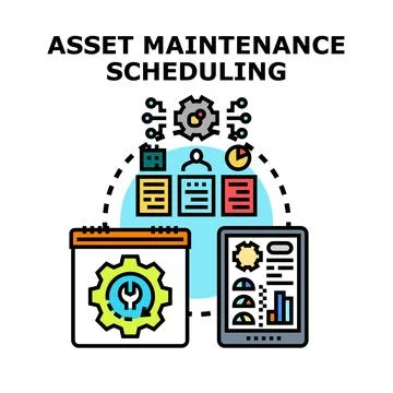 Asset maintenance scheduling using digital management system Stock Illustration