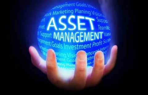 Asset Management, globe in hand blue,concept background business isolated Stock Illustration