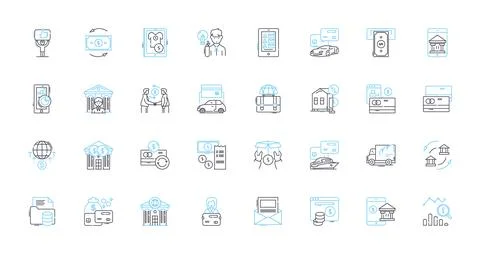 Asset management linear icons set. Portfolio, Investments, Allocation, Risk Stock Illustration
