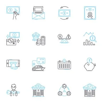 Asset management linear icons set. Portfolio, Investments, Allocation, Risk Stock Illustration