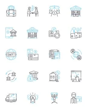Asset management linear icons set. Portfolio, Investments, Allocation, Risk Stock Illustration