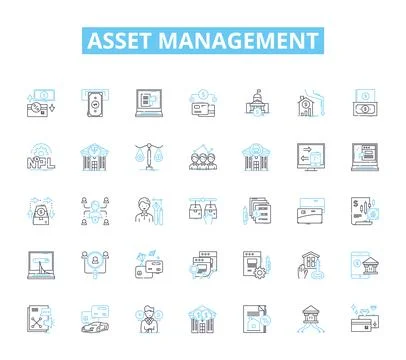Asset management linear icons set. Investments, Portfolio, Allocation, Equity 스톡 일러스트