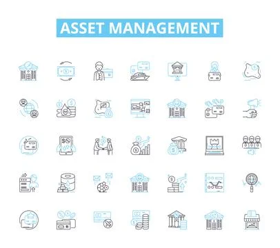 Asset management linear icons set. Investments, Portfolio, Allocation, Equity Illustrazione stock