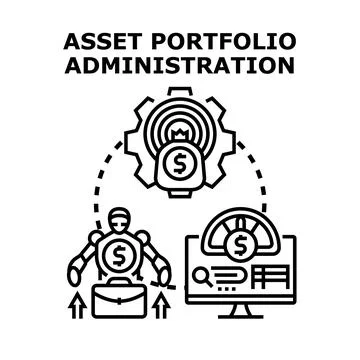 Asset portfolio administration concept with robot managing investments Illustrazione stock