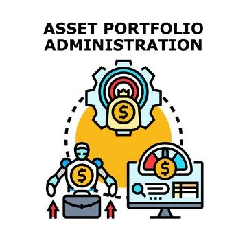 Asset portfolio administration concept with robot managing investments Illustrazione stock