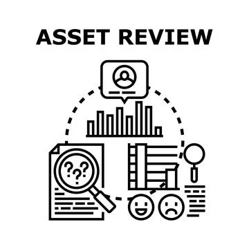 Asset review process evaluating data and feedback Illustrazione stock