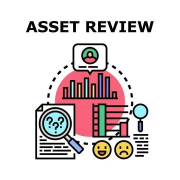 Asset review process evaluating data and feedback 库存插图