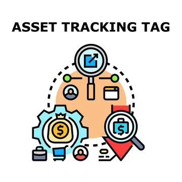 Asset tracking tag technology identifying business resources Stock Illustration