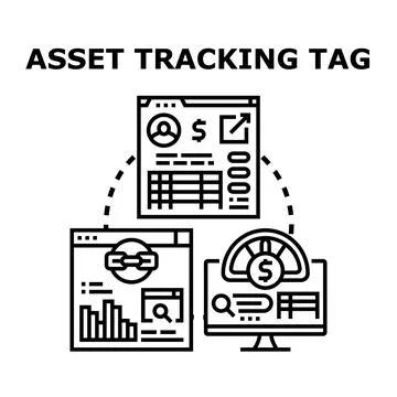 Asset tracking tag technology managing digital information online イラスト素材