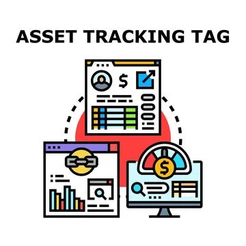 Asset tracking tag technology managing digital information online Stock Illustration