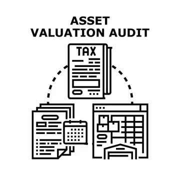 Asset valuation audit concept document icon Stock Illustration