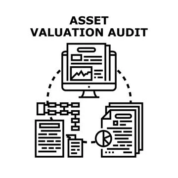 Asset valuation audit process evaluating finance documents and data イラスト素材