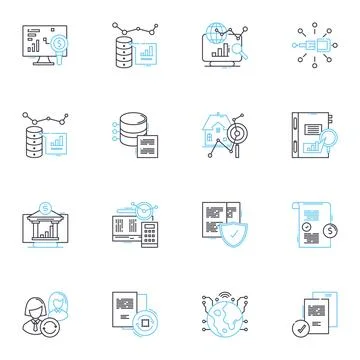 Asset valuation linear icons set. Marketability, Depreciation, Appreciation Stock Illustration