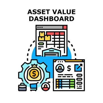 Asset value dashboard for business analytics and management Stock Illustration