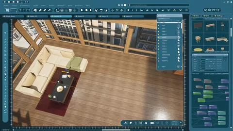Assets being moved in 3D modeling architectural design software interface 스톡 사진