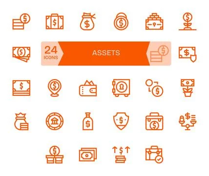 Assets featuring 24 64x64 Vector Icons in Bold Line Design Stock Illustration