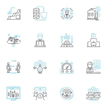 Assets linear icons set. Wealth, Property, Investments, Equity, Holdings Stock Illustration