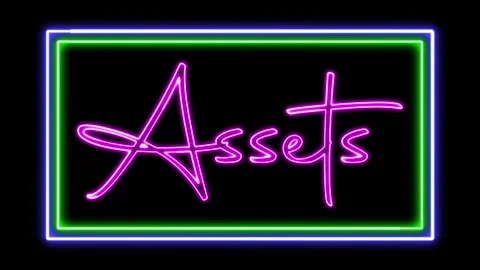 'Assets' Text Animation with Neon Glow &amp; Glowing Squares. Stock Footage 282577063
