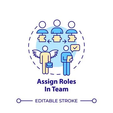 Assign roles in team multi color concept icon Stock Illustration