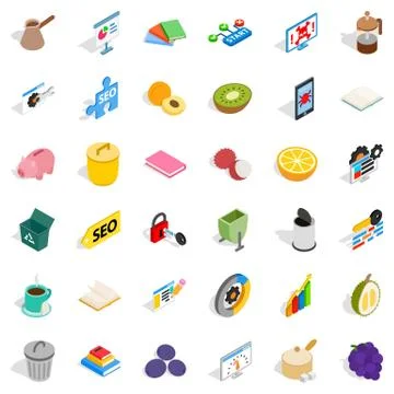 Assigned task icons set, isometric style Illustrazione stock