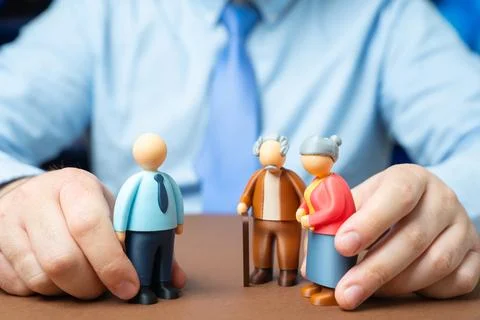 Assigning a consultant to solve the problems of an elderly couple. Administ.. Foto stock