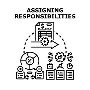 Assigning responsibilities and delegating tasks in business management Stock Illustration