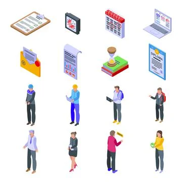 Assignment icons set, isometric style Stock Illustration