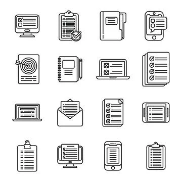 Assignment icons set outline vector. Fast exam Stock Illustration