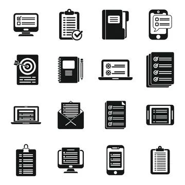 Assignment icons set simple vector. Fast exam Stock Illustration