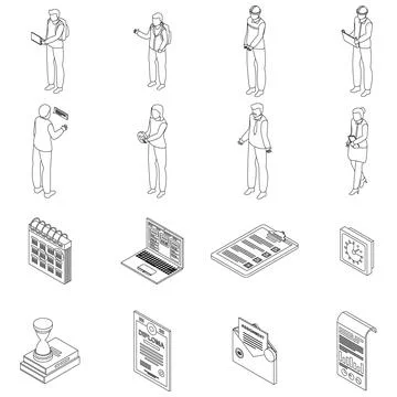 Assignment icons set vector outline Stock Illustration