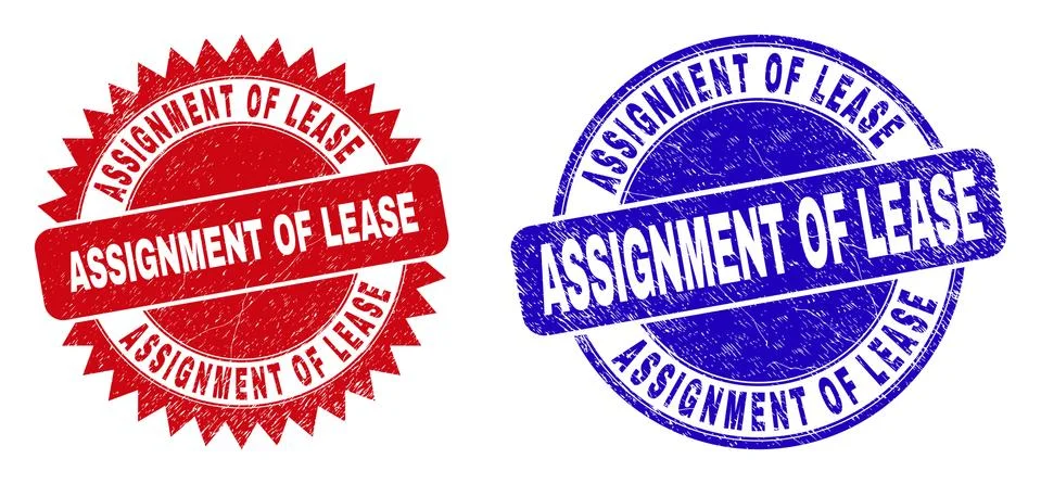 ASSIGNMENT OF LEASE Round and Rosette Stamp Seals with Unclean Style Stock Illustration