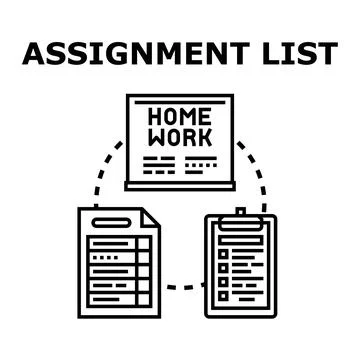 Assignment list organizing homework tasks and schedules Stock Illustration