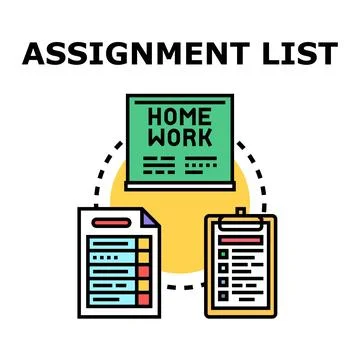 Assignment list organizing homework tasks and schedules Stock Illustration