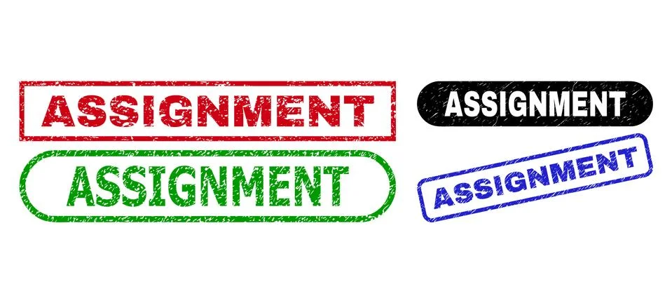 ASSIGNMENT Rectangle Seals with Distress Texture Stock Illustration