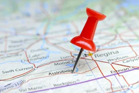Assiniboia, Canada pin on map Stock Photos