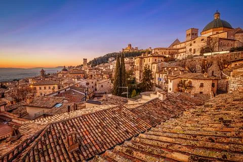 Assisi, Italy rooftop hilltop Old Town Rooftops Stock Photos