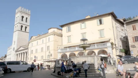 Assisi, Italy, view of the square  Piazza del Comune Stock Footage 221090712