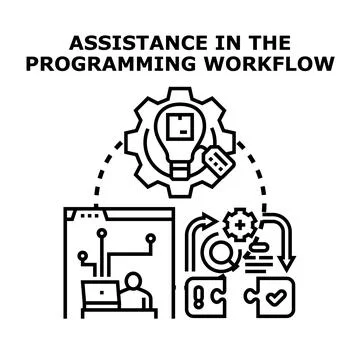 Assistance and support in the programming workflow 스톡 일러스트