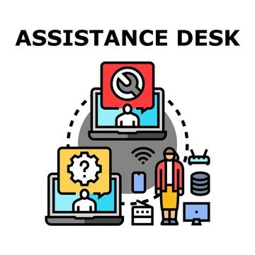 Assistance desk providing technical and customer support online Stock Illustration