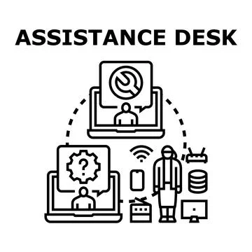 Assistance desk providing technical and customer support online Stock Illustration